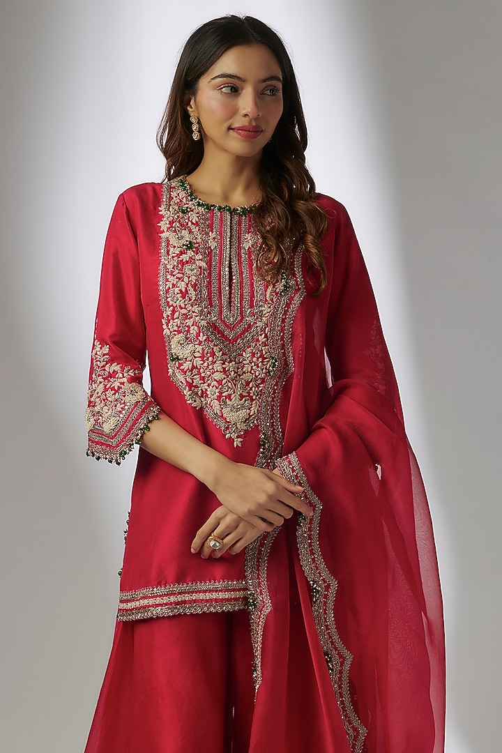 Red Organza Wedding Sharara Set by Prisho at Pernia's Pop Up Shop