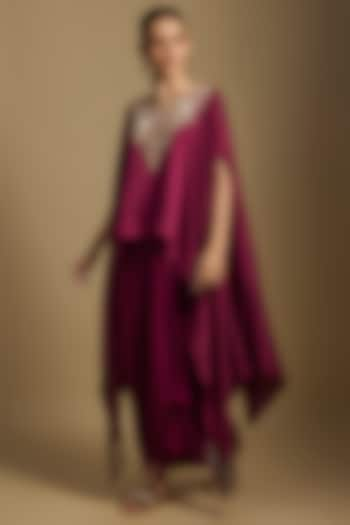 Wine Silk Resham Work A-Line Kaftan Set by Prisho at Pernia's Pop Up Shop