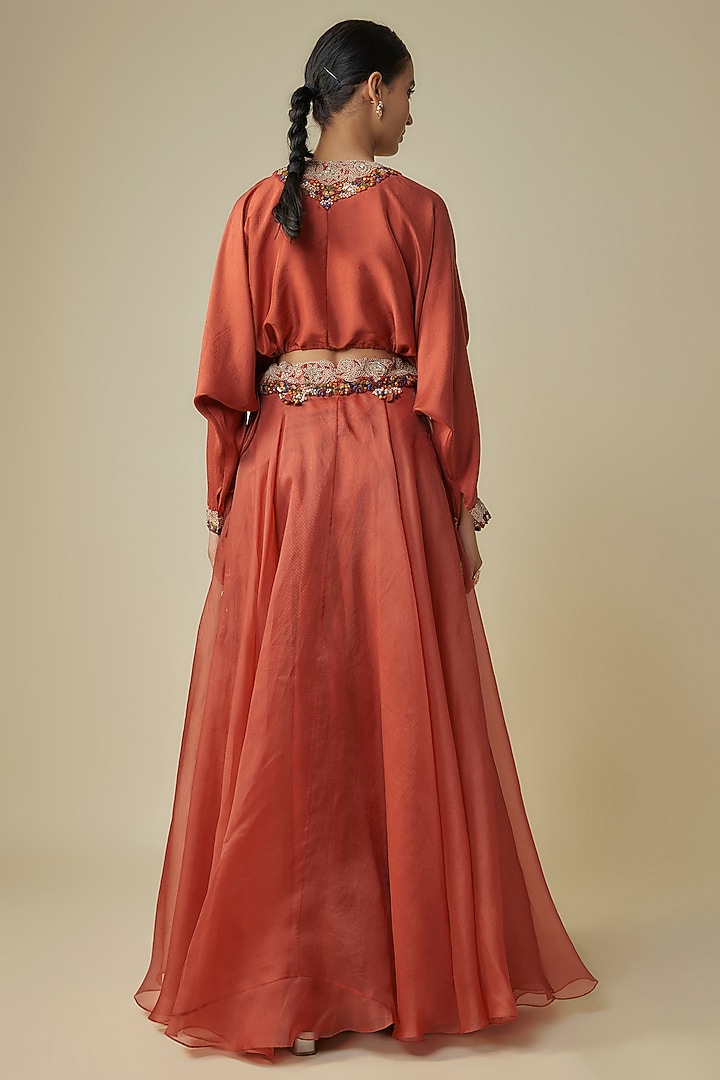 Deep Orange Organza Skirt Set by Prisho at Pernia's Pop Up Shop