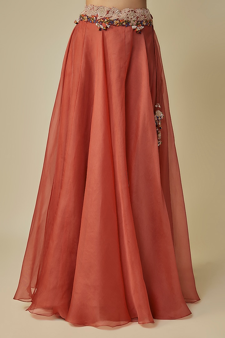 Deep Orange Organza Skirt Set by Prisho at Pernia's Pop Up Shop