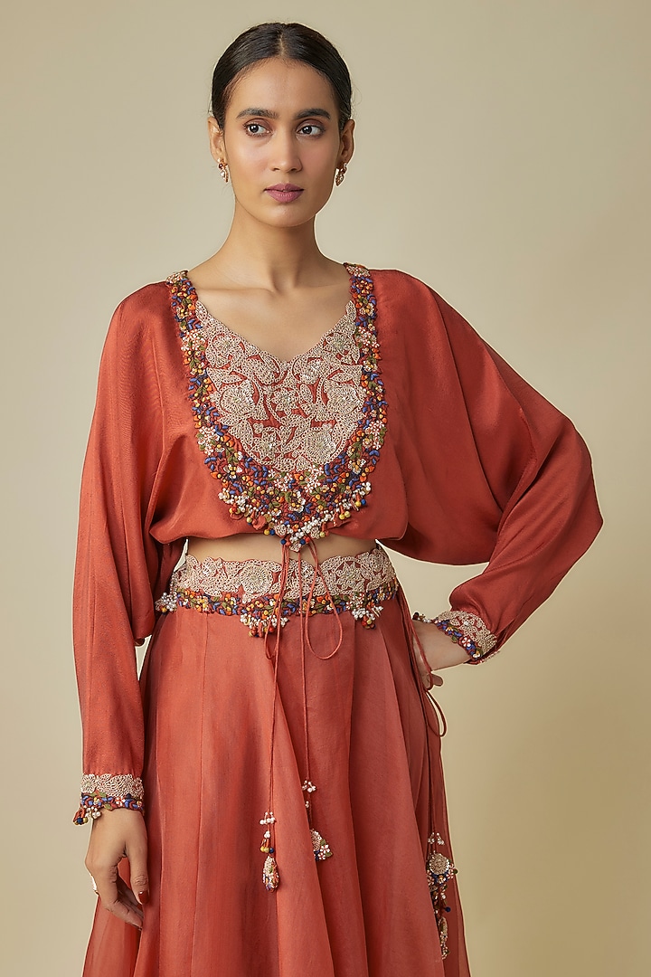 Deep Orange Organza Skirt Set by Prisho at Pernia's Pop Up Shop