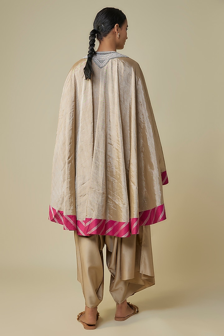 Beige Tissue Dori Work Umbrella Kaftan Set by Prisho at Pernia's Pop Up Shop