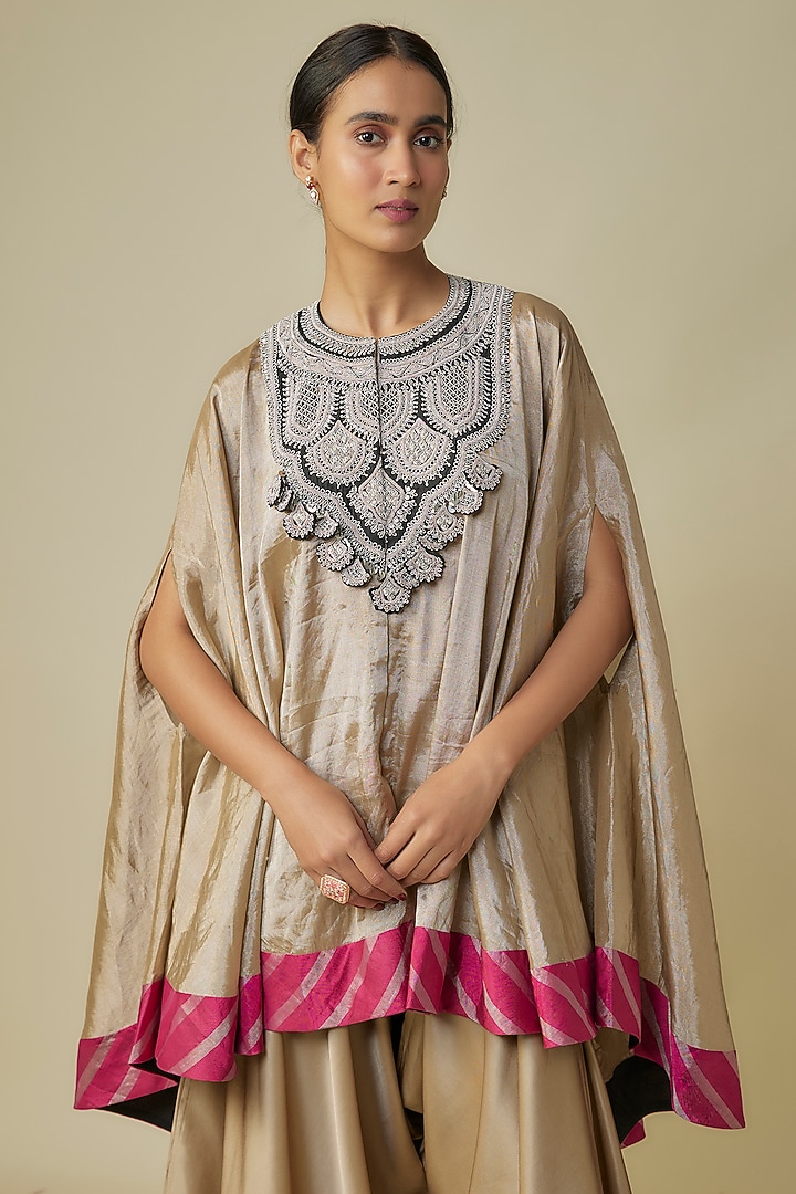 Beige Tissue Dori Work Umbrella Kaftan Set by Prisho at Pernia's Pop Up Shop