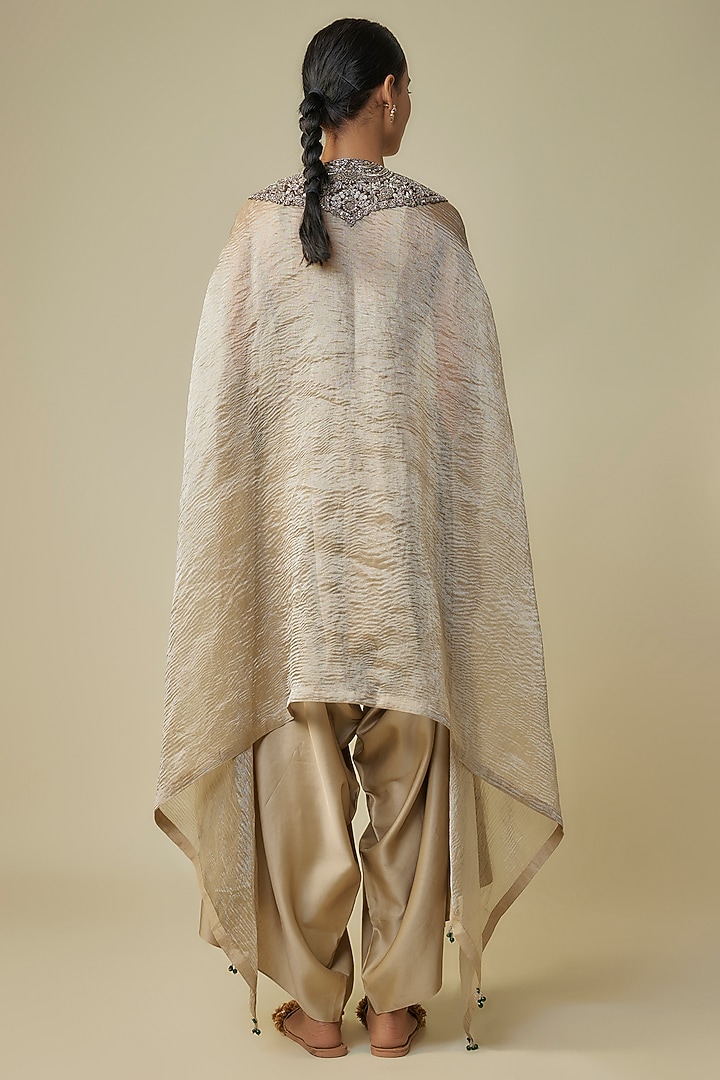 Champagne Tissue Embroidered Kaftan Set by Prisho at Pernia's Pop Up Shop