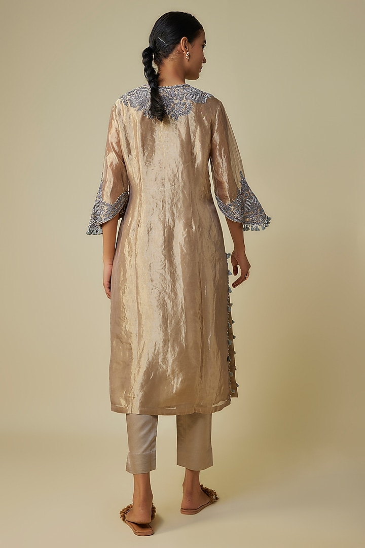 Beige Tissue Embroidered Kurta Set by Prisho at Pernia's Pop Up Shop