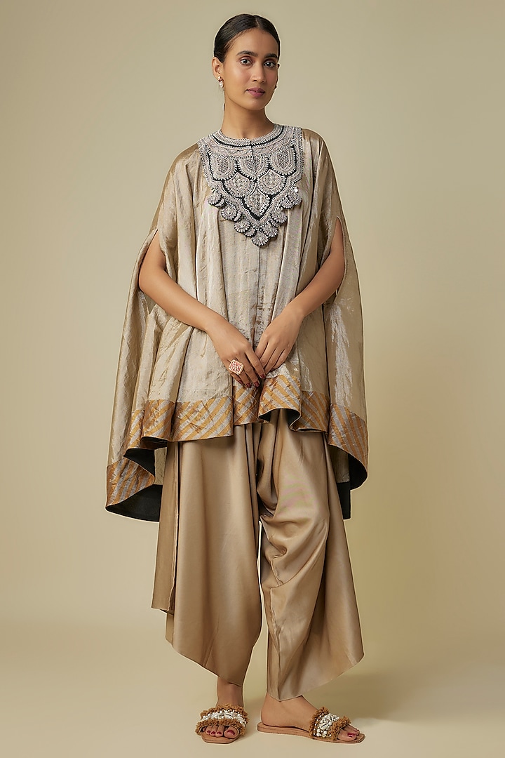 Champagne Tissue Dori Work Umbrella Kaftan Set by Prisho at Pernia's Pop Up Shop