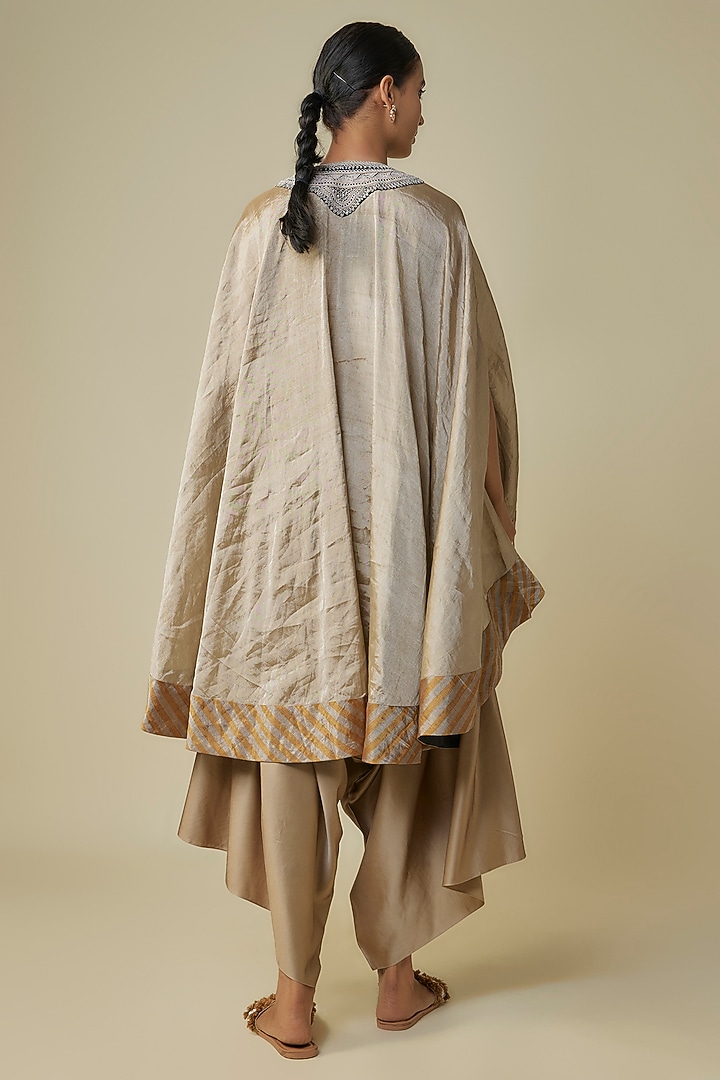 Champagne Tissue Dori Work Umbrella Kaftan Set by Prisho at Pernia's Pop Up Shop
