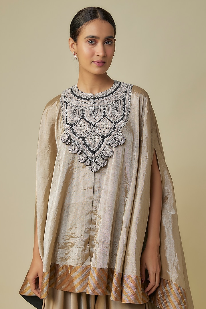 Champagne Tissue Dori Work Umbrella Kaftan Set by Prisho at Pernia's Pop Up Shop