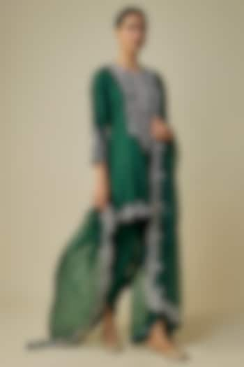 Bottle Green Silk Embroidered Kurta Set by Prisho at Pernia's Pop Up Shop