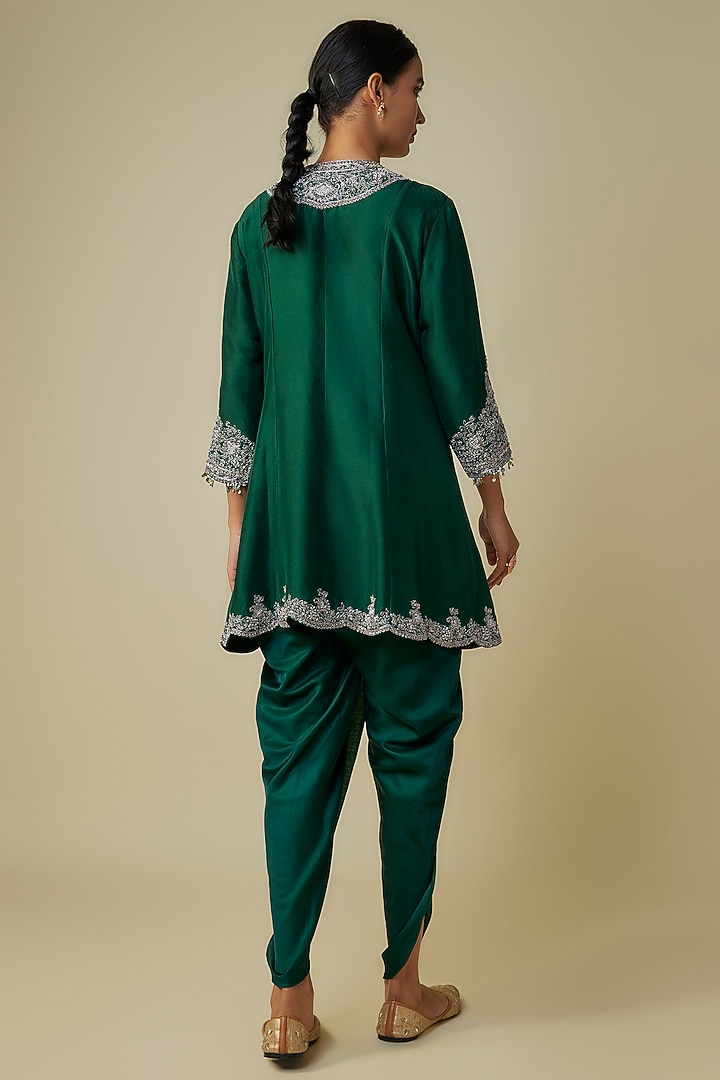 Bottle Green Silk Embroidered Kurta Set by Prisho at Pernia's Pop Up Shop