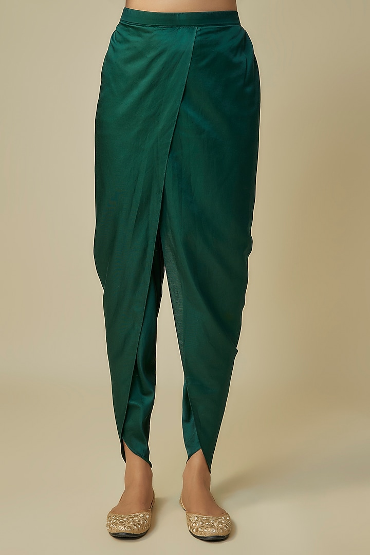 Bottle Green Silk Embroidered Kurta Set by Prisho at Pernia's Pop Up Shop