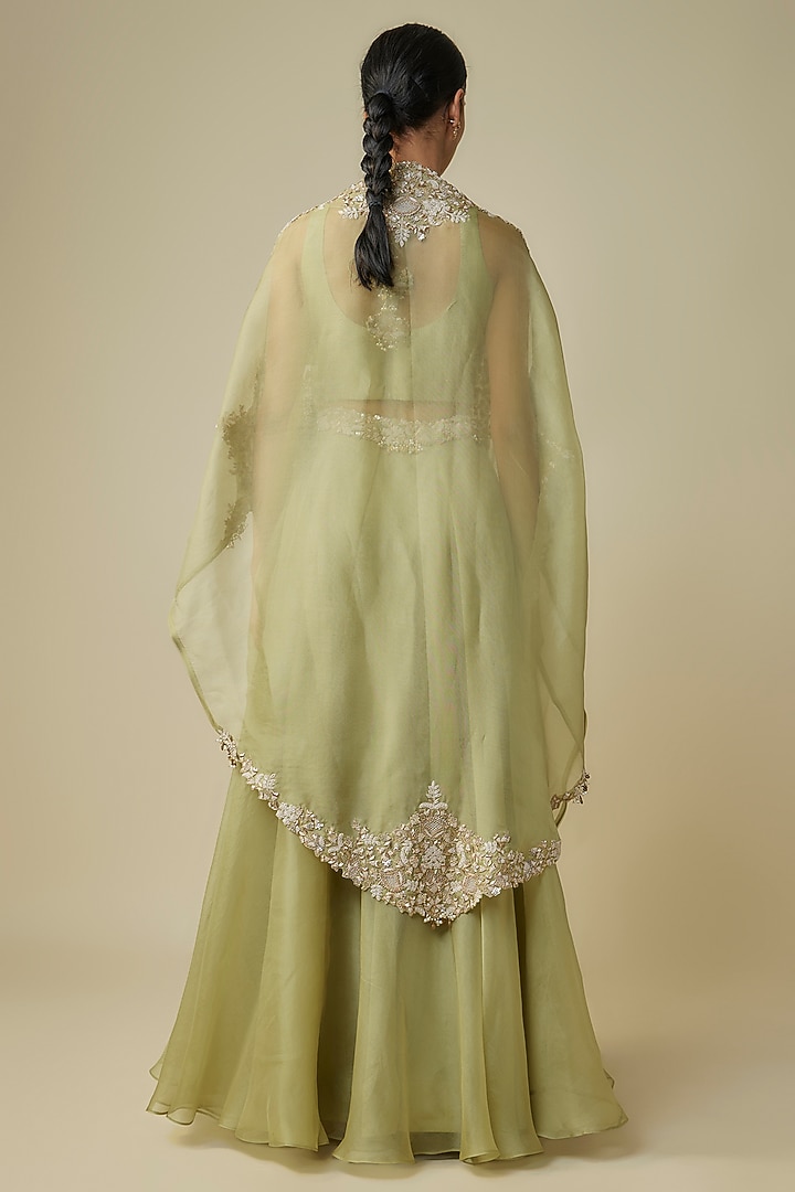 Sage Green Organza Skirt Set by Prisho at Pernia's Pop Up Shop