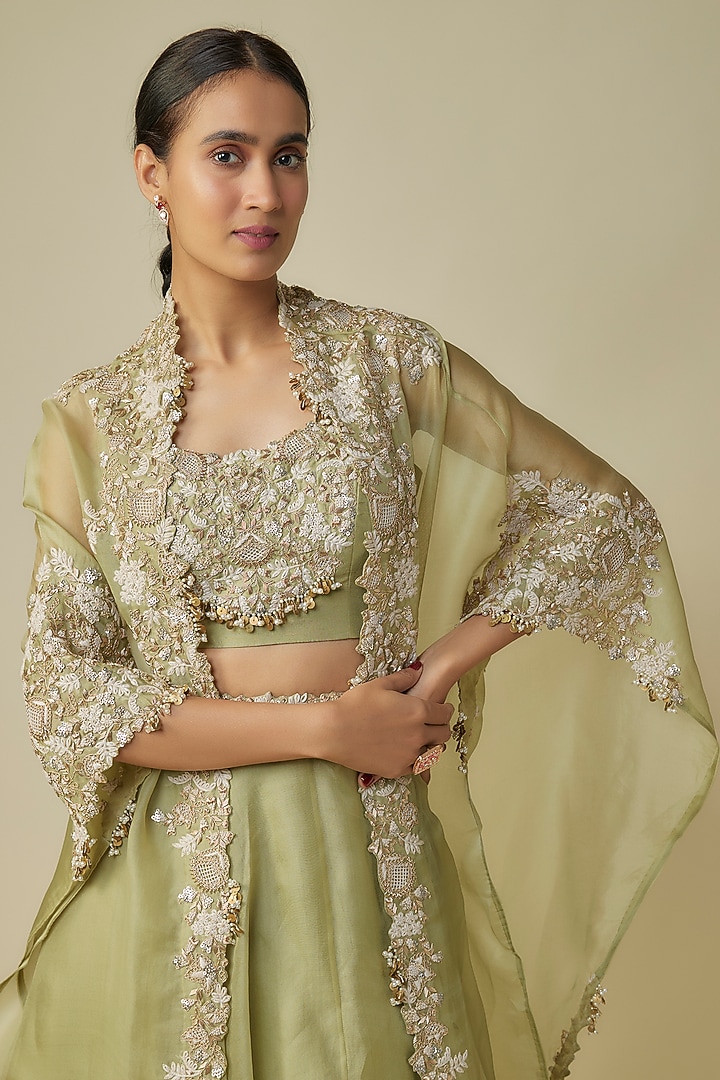 Sage Green Organza Skirt Set by Prisho at Pernia's Pop Up Shop