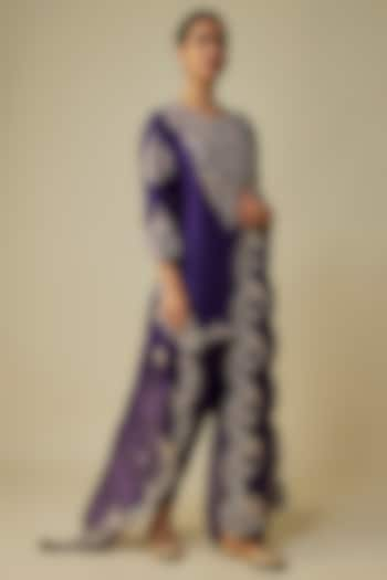 Purple Silk Embroidered Kurta Set by Prisho at Pernia's Pop Up Shop