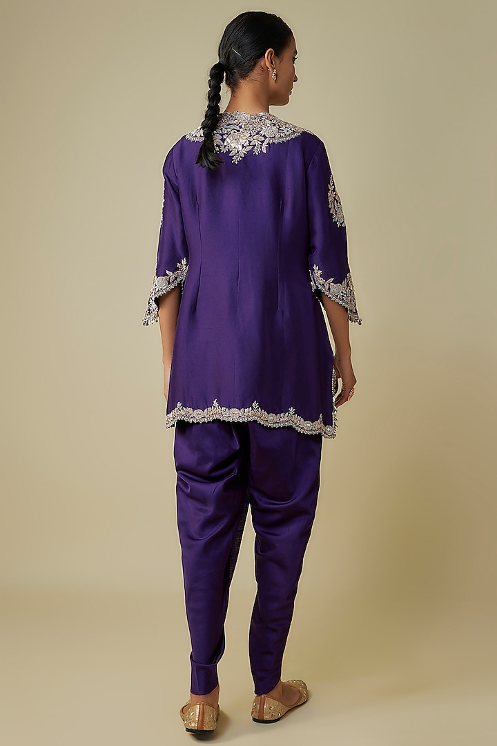 Purple Silk Embroidered Kurta Set by Prisho at Pernia's Pop Up Shop