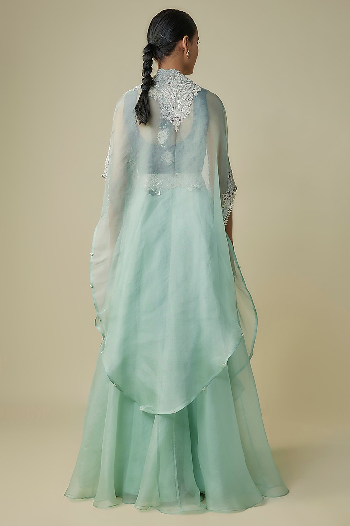 Aqua Organza Skirt Set by Prisho at Pernia's Pop Up Shop