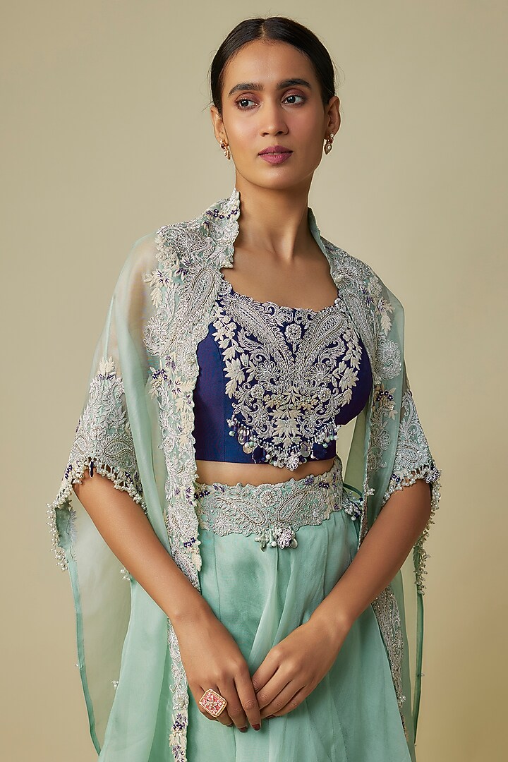Aqua Organza Skirt Set by Prisho at Pernia's Pop Up Shop