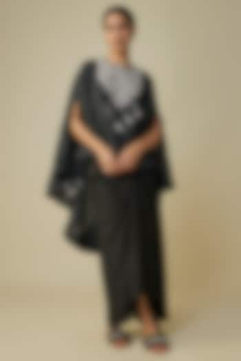 Black Crushed Silk Resham Work Kaftan Set by Prisho at Pernia's Pop Up Shop