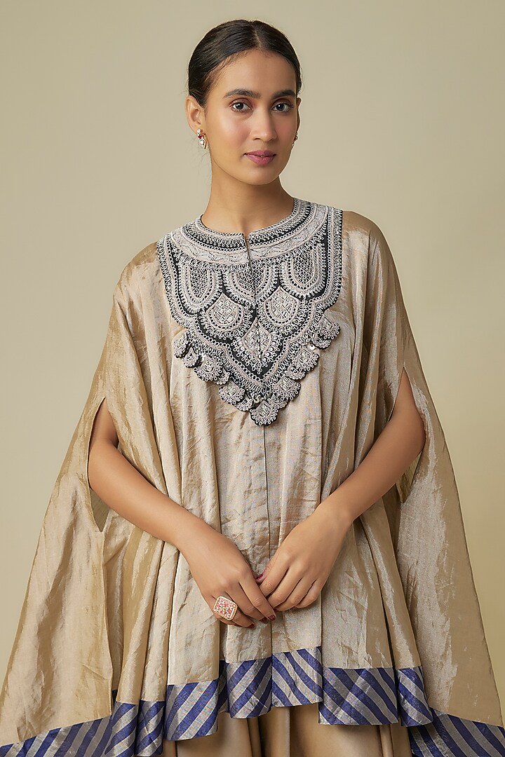 Gold Tissue Dori Work Umbrella Kaftan Set by Prisho at Pernia's Pop Up Shop