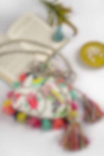 White Georgette Embroidered Potli by PAYAL SINGHAL ACCESSORIES at Pernia's Pop Up Shop