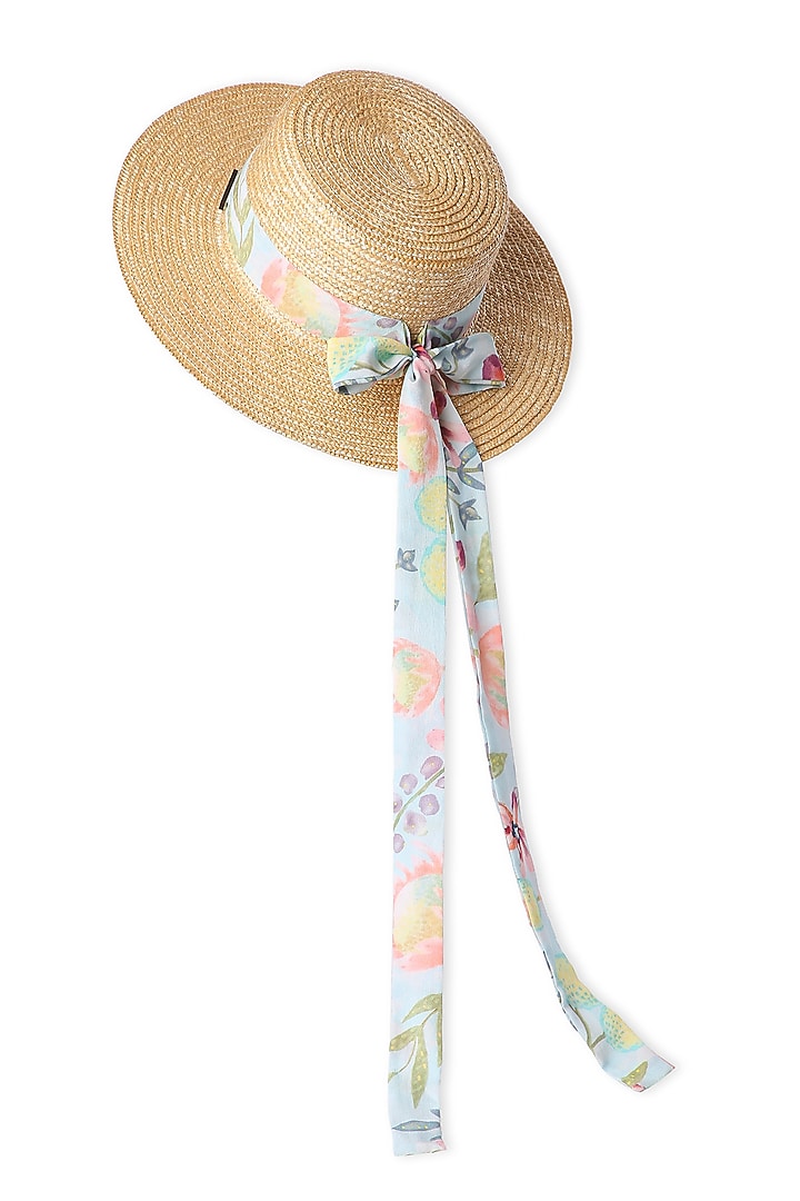 Beige Natural Wheat Straw Poppy Boater Hat by PAYAL SINGHAL ACCESSORIES at Pernia's Pop Up Shop