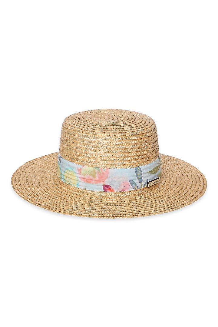 Beige Natural Wheat Straw Poppy Boater Hat by PAYAL SINGHAL ACCESSORIES at Pernia's Pop Up Shop