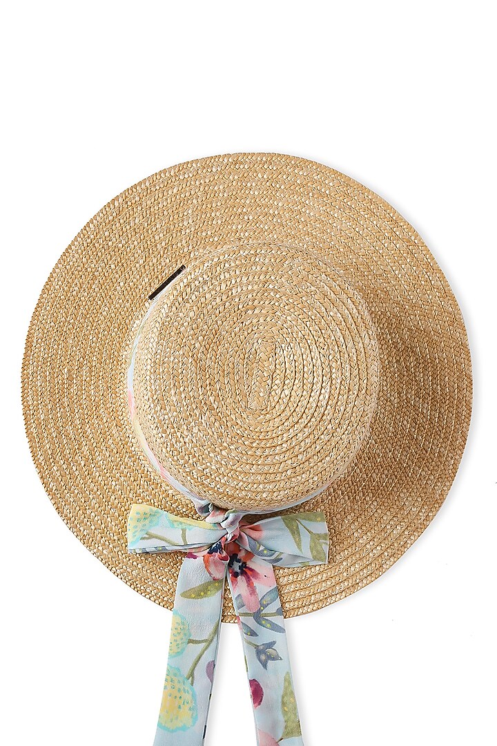 Beige Natural Wheat Straw Poppy Boater Hat by PAYAL SINGHAL ACCESSORIES at Pernia's Pop Up Shop