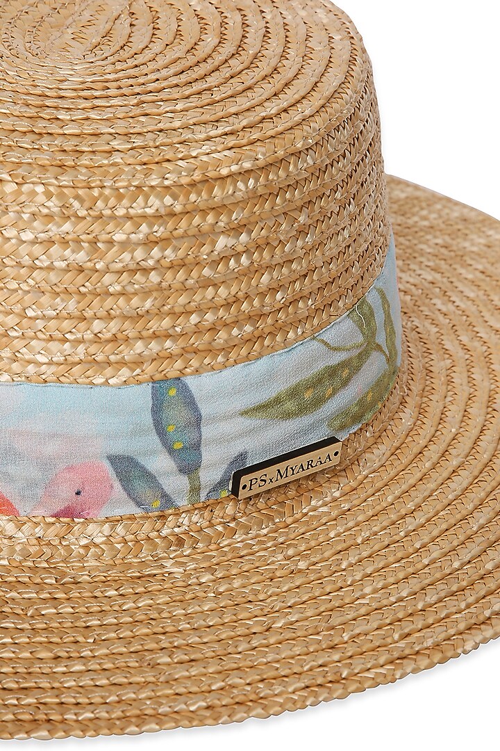 Beige Natural Wheat Straw Poppy Boater Hat by PAYAL SINGHAL ACCESSORIES at Pernia's Pop Up Shop