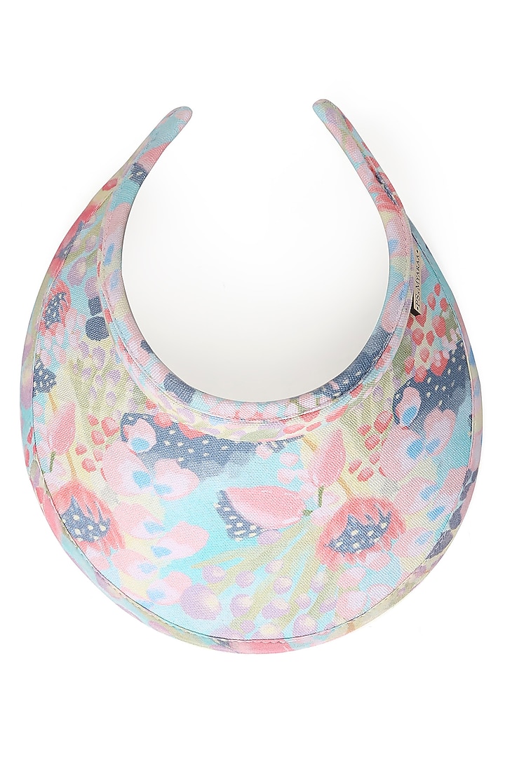 Blue Recycled Plastic & Cotton Euphoria Canvas Printed Buttercup Visor Hat by PAYAL SINGHAL ACCESSORIES at Pernia's Pop Up Shop