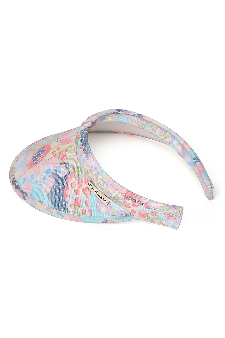 Blue Recycled Plastic & Cotton Euphoria Canvas Printed Buttercup Visor Hat by PAYAL SINGHAL ACCESSORIES at Pernia's Pop Up Shop