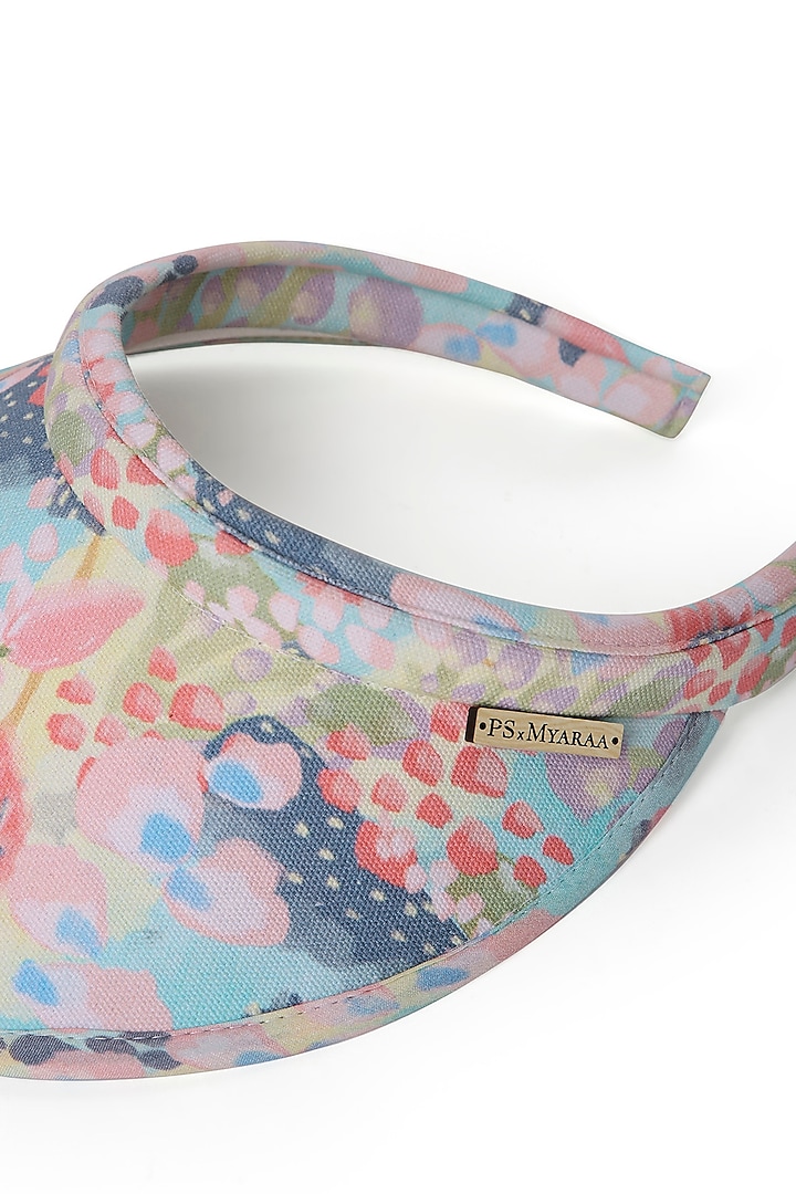 Blue Recycled Plastic & Cotton Euphoria Canvas Printed Buttercup Visor Hat by PAYAL SINGHAL ACCESSORIES at Pernia's Pop Up Shop