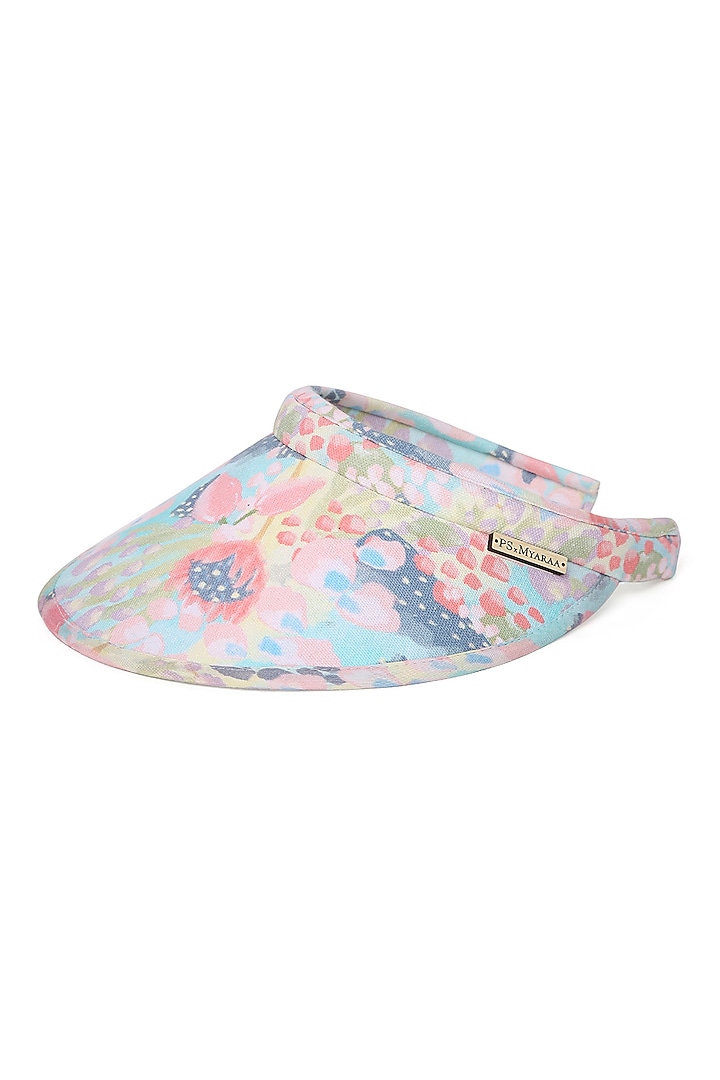 Blue Recycled Plastic & Cotton Euphoria Canvas Printed Buttercup Visor Hat by PAYAL SINGHAL ACCESSORIES at Pernia's Pop Up Shop