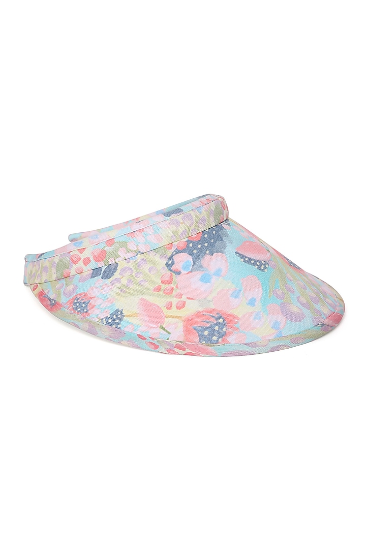 Blue Recycled Plastic & Cotton Euphoria Canvas Printed Buttercup Visor Hat by PAYAL SINGHAL ACCESSORIES at Pernia's Pop Up Shop