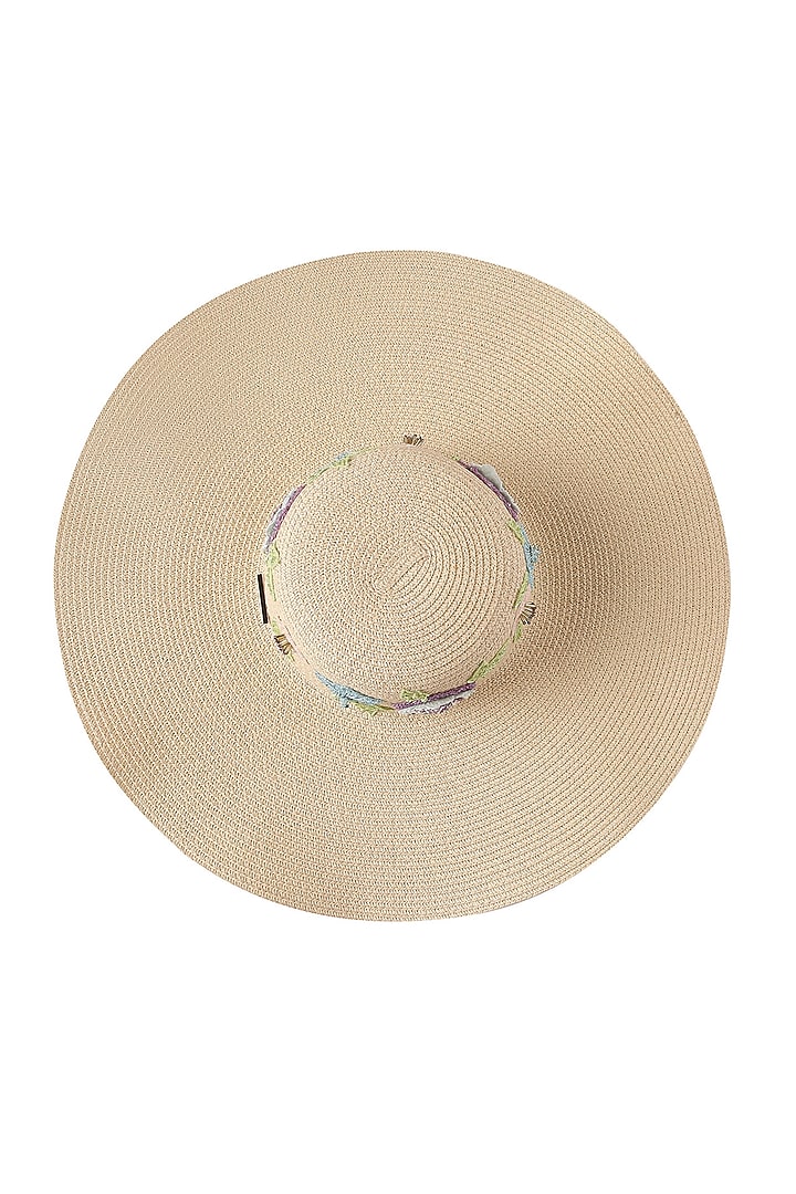 Caramel Paper Grass Floral Embroidered Floppy Hat by PAYAL SINGHAL ACCESSORIES at Pernia's Pop Up Shop