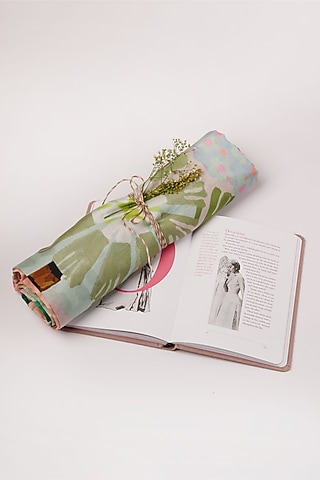 Green Silk Mul Hand Embroidered Scarf by PAYAL SINGHAL ACCESSORIES