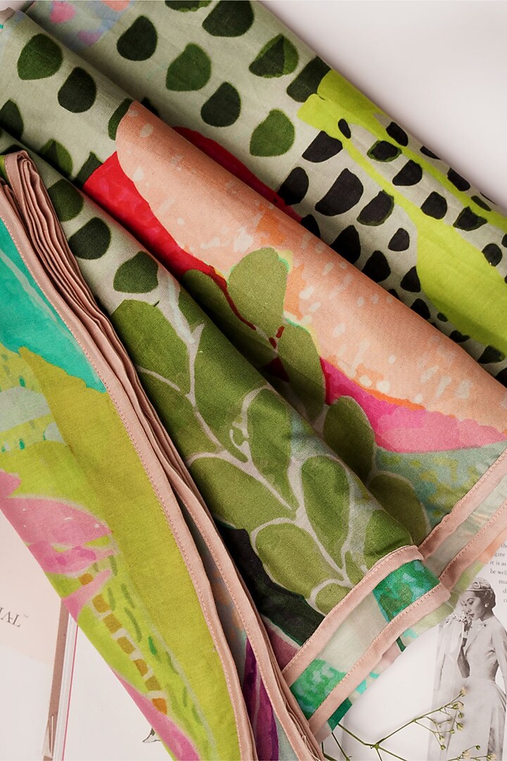 Green Silk Mul Hand Embroidered Scarf by PAYAL SINGHAL ACCESSORIES at Pernia's Pop Up Shop