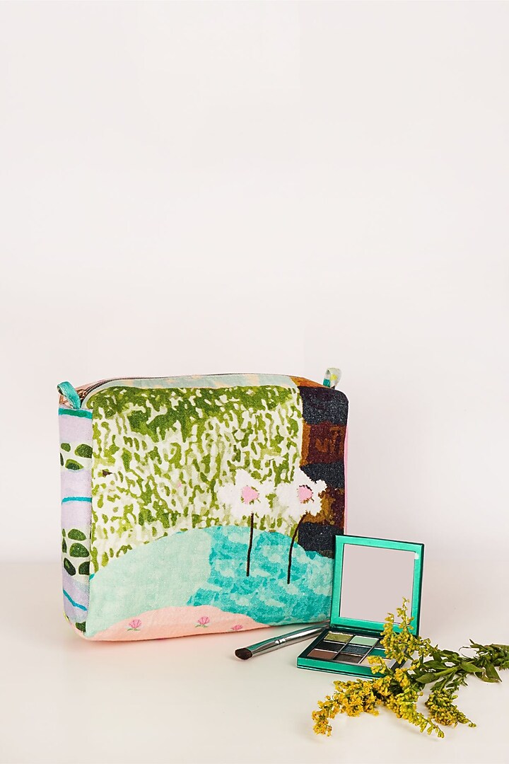 Green Canvas Printed Vanity Kit Set by PAYAL SINGHAL ACCESSORIES at Pernia's Pop Up Shop