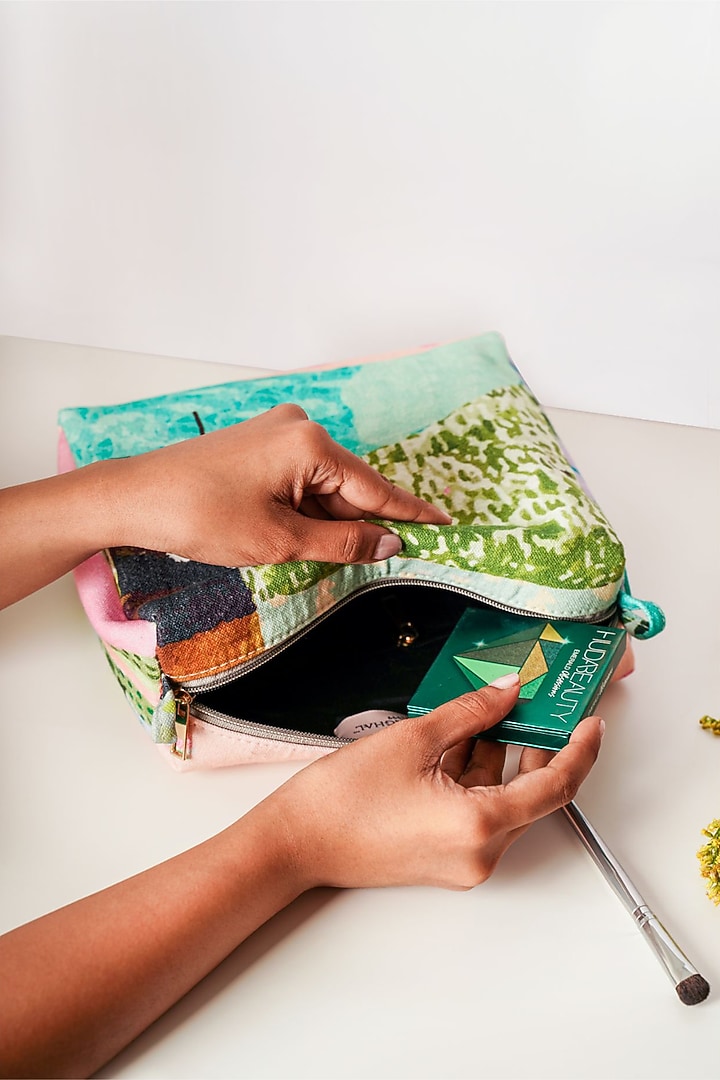 Green Canvas Printed Vanity Kit Set by PAYAL SINGHAL ACCESSORIES at Pernia's Pop Up Shop