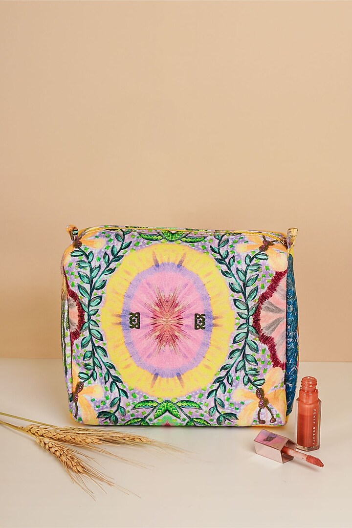 Yellow Canvas Printed Vanity Kit Set by PAYAL SINGHAL ACCESSORIES at Pernia's Pop Up Shop