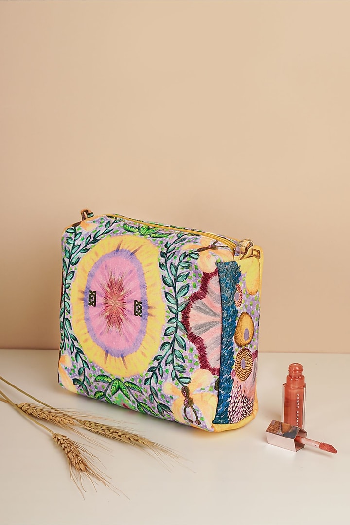 Yellow Canvas Printed Vanity Kit Set by PAYAL SINGHAL ACCESSORIES at Pernia's Pop Up Shop
