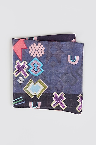Multi-Colored Silk Mul Abstract Printed Pocket Square by PAYAL SINGHAL ACCESSORIES