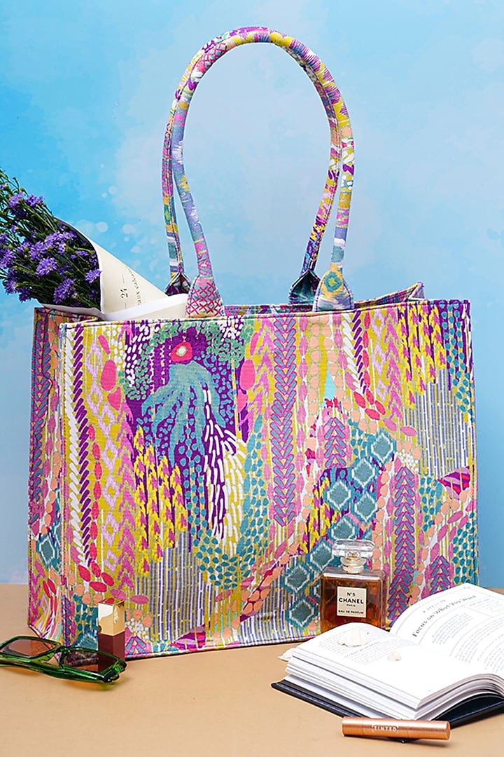 Multi-Colored Printed Tote Bag by PAYAL SINGHAL ACCESSORIES
