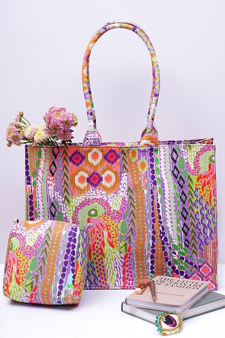 Multi-Colored Canvas Printed Tote Bag by PAYAL SINGHAL ACCESSORIES