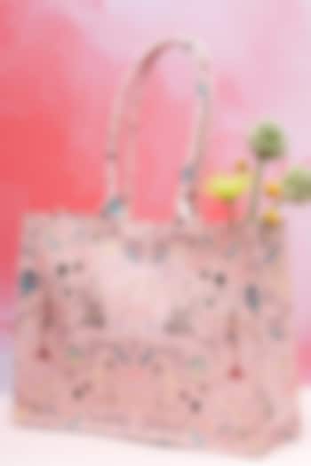 Peach Canvas Printed Tote Bag by PAYAL SINGHAL ACCESSORIES