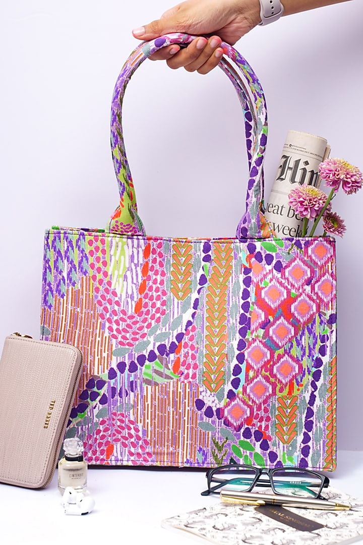 Multi-Colored Printed Small Tote Bag by PAYAL SINGHAL ACCESSORIES