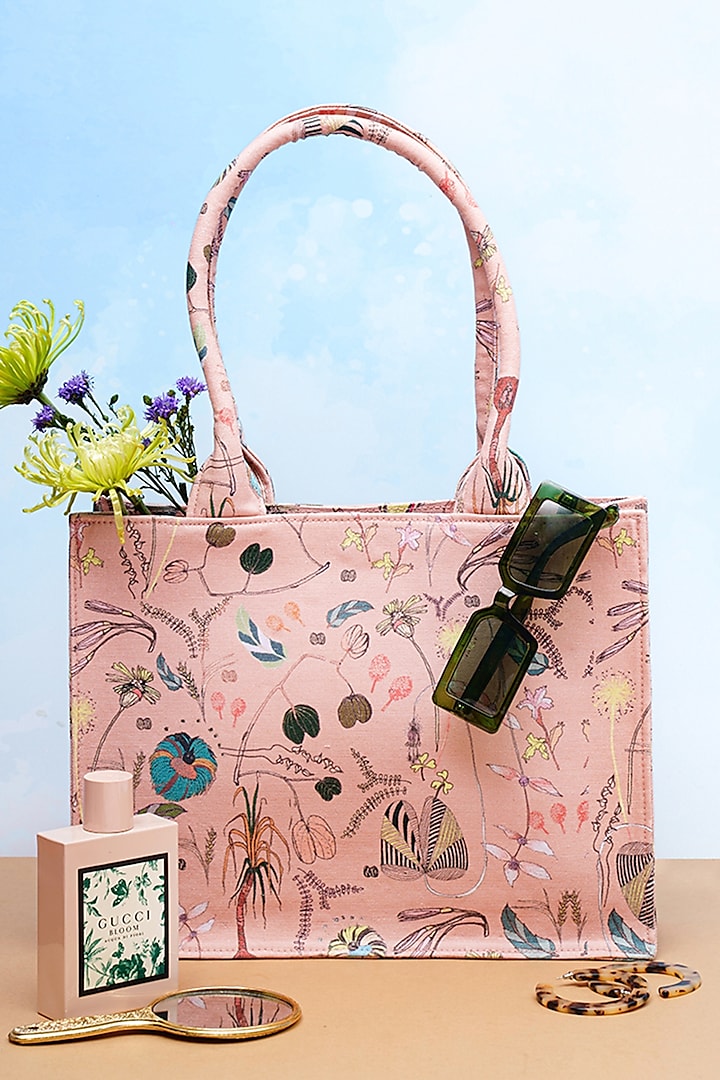 Peach Forest Printed Small Tote Bag by PAYAL SINGHAL ACCESSORIES