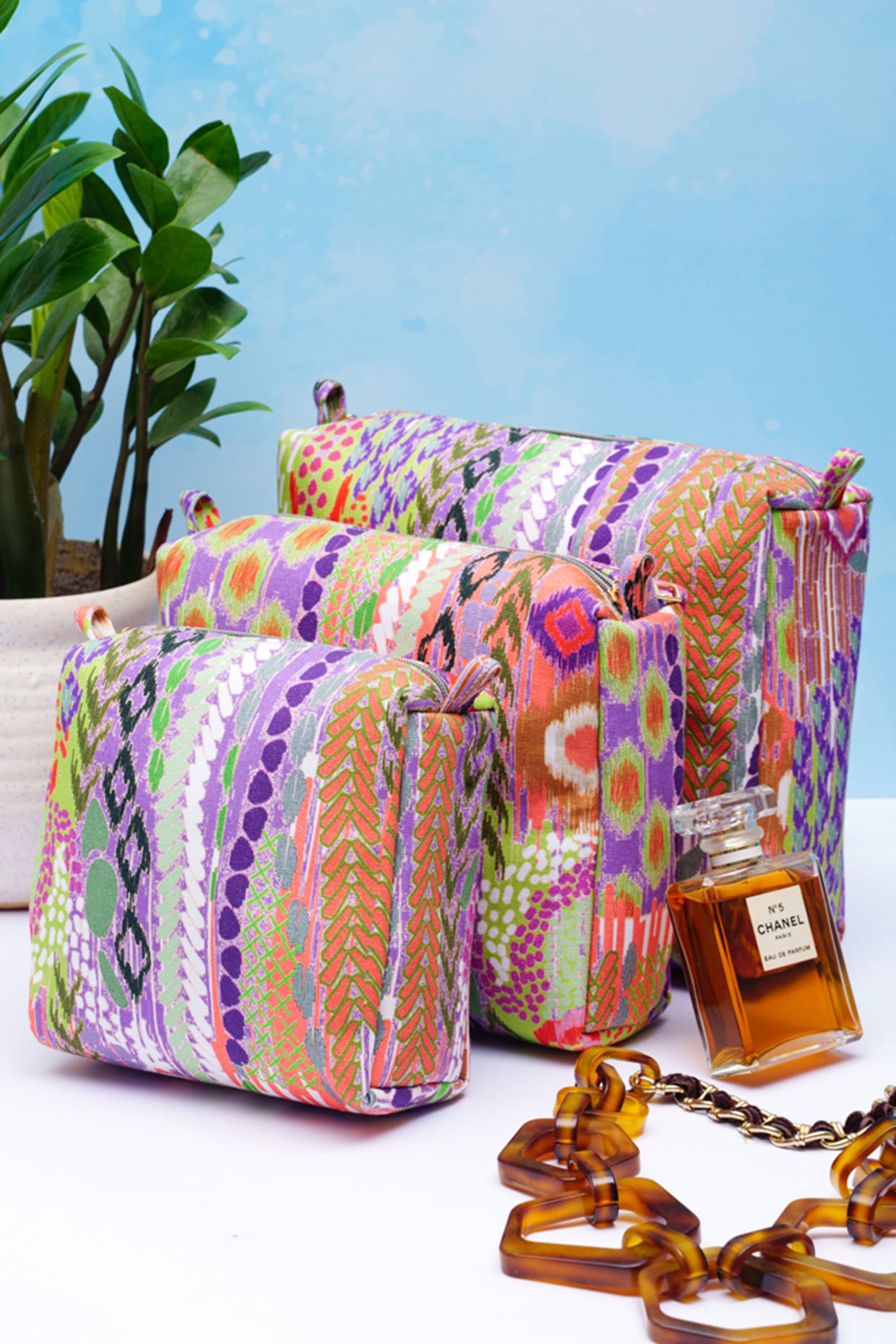 Multi Colored Printed Vanity Kit Bag Set of 3 Design by PAYAL