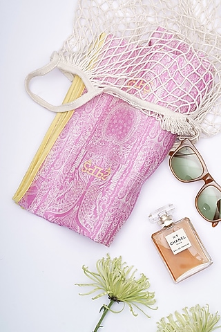 Pink Silk Mul Printed Scarf by PAYAL SINGHAL ACCESSORIES