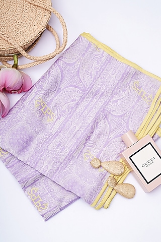 Lilac Silk Mul Printed Scarf by PAYAL SINGHAL ACCESSORIES