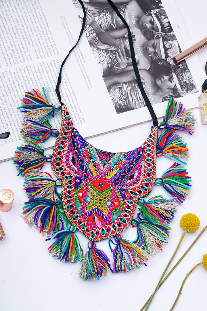 Multi-Colored Tasseled Necklace by PAYAL SINGHAL ACCESSORIES
